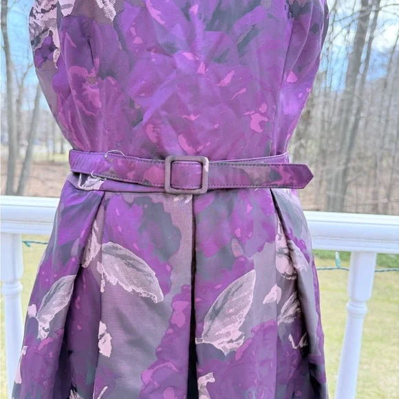 Eliza J embellished neck purple jacquard fit and flare belted dress - Picture 3 of 10